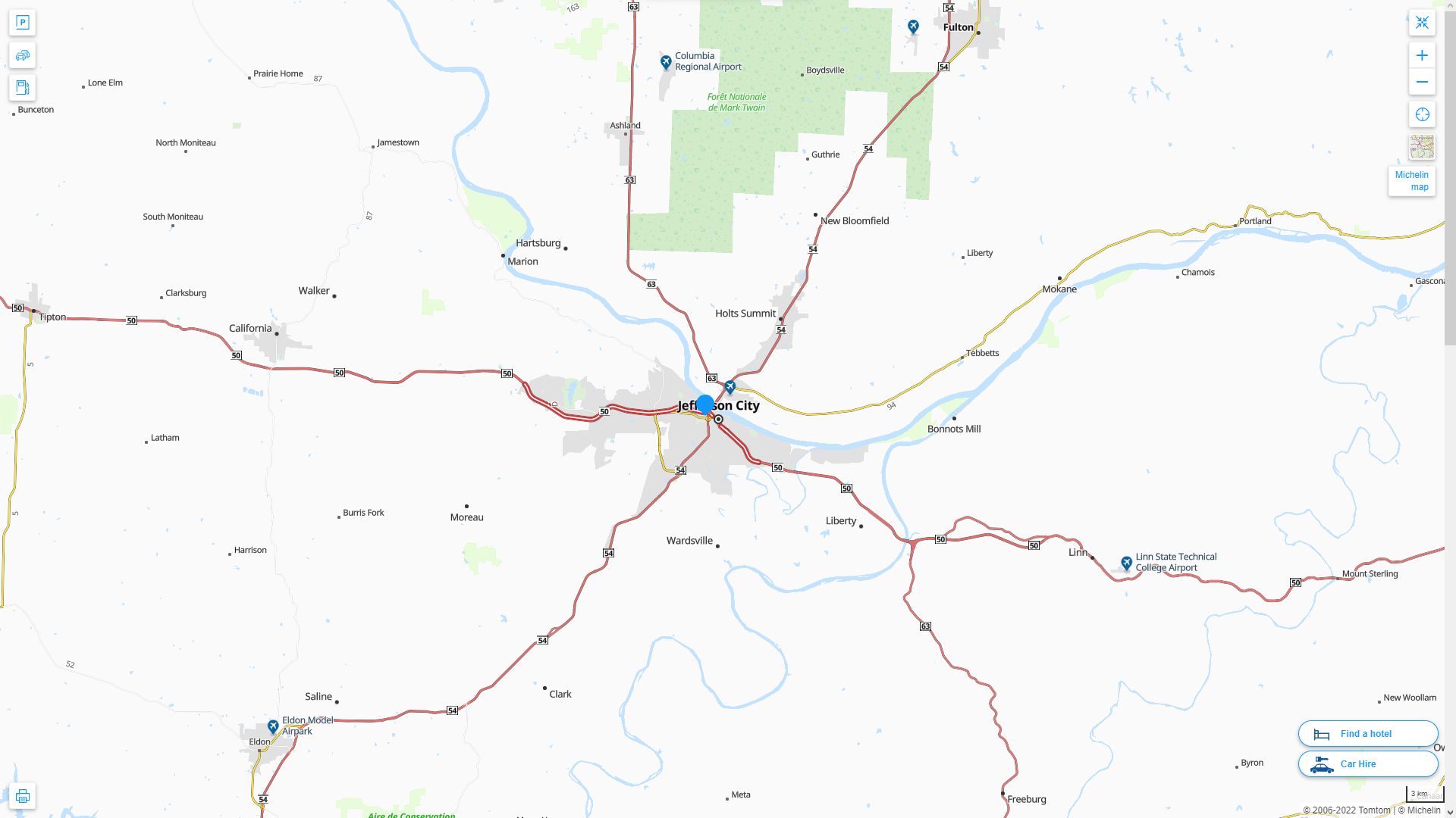 Jefferson City Missouri Highway and Road Map